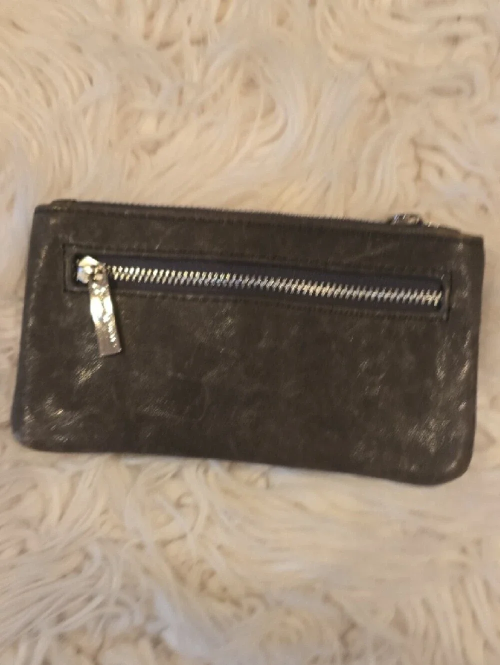 Genuine Gray Leather Zip Wallet with Front Pocket